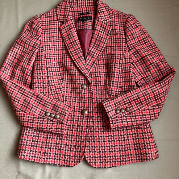Talbots Jackets & Blazers - Red Houndstooth Blazer Wool Blend Crest Buttons Fully Lined Size 4 Talbots